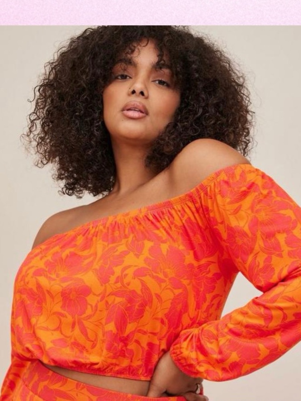 Torrid orange floral print off shoulder crop top sz 2 NWT boho whimsy romantic